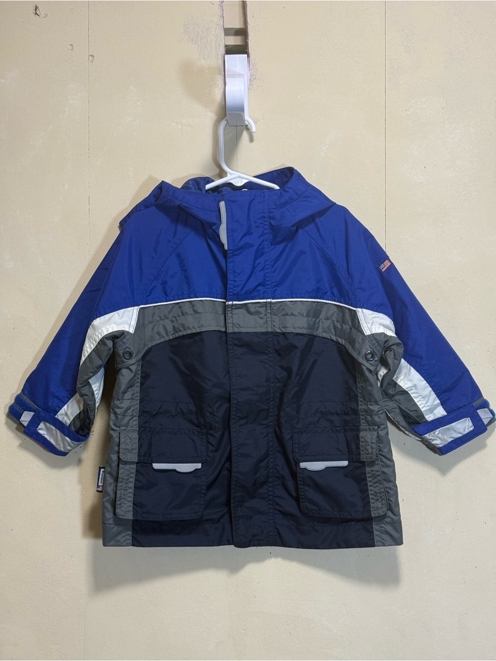 Lands' End Blue color-blocked Toddler Sz 2T Rain/Wind Hooded Full Zip Jacket